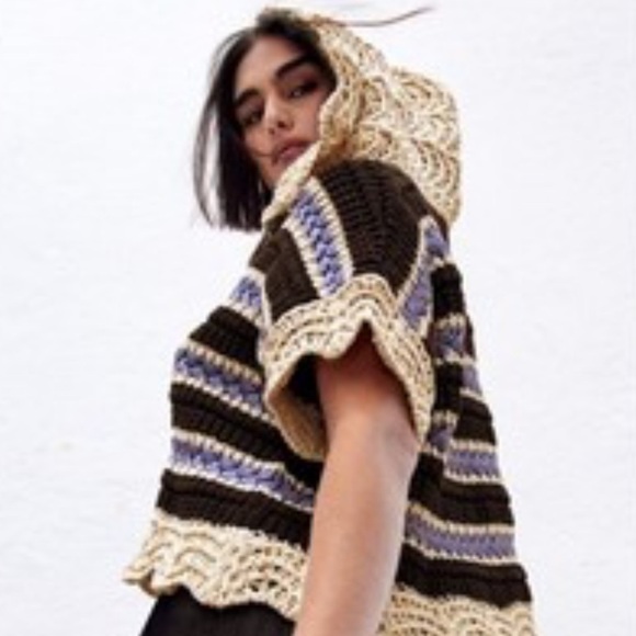 ZARA Striped Crochet Hooded Sweater Size M - Picture 8 of 8